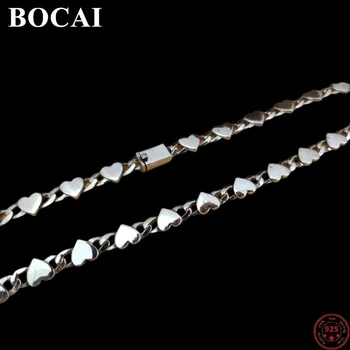 BOCAI S925 Argint Farmec Coliere 2022 Nou Popular Inima Plat Lanț Pura Argentum Moda Lanț de Gât Bijuterii pentru Femei