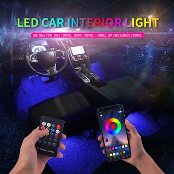 Led-uri Auto Picior de Lumină Ambientală Cu USB Neon starea de Spirit de Iluminat de Fundal de Muzică App de Control RGB Auto de Interior Decorative Atmosferă de Lumină