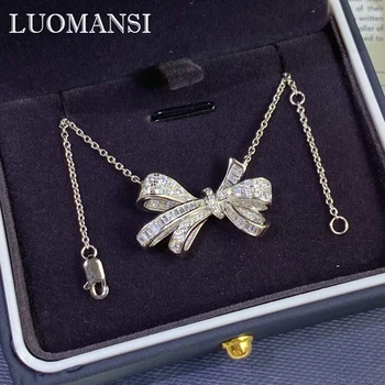 Luomansi Super Intermitent Bowknot Diamant S925 Argint Colier Bijuterii Fine Nunta Petrecere De Ziua Femeii Romantice Cadou