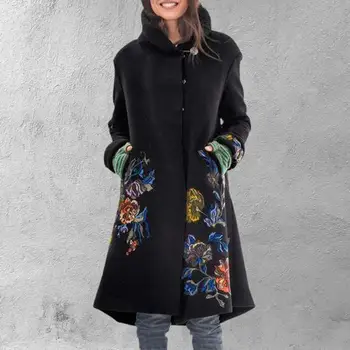 Doamna Haină Lungă Epocă Floral Print Hanorac cu Butoane de Iarnă Palton pentru Uzura de zi cu Zi Casual Femei Îmbrăcăminte 2022
