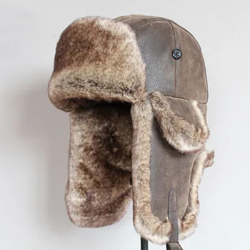 Bombardier Pălării de Iarnă pentru Bărbați Cald Ushanka rusă Pălărie cu Urechi Clapa din Piele Pu de Blănuri Earflap Cap pentru Femei