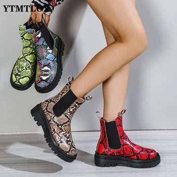 Toamna Iarna Chelsea Cizme Femei Platforma Maro Negru Glezna Cizme pentru Femei Blană Scurtă Indesata Punk Gotice Pantofi Snake