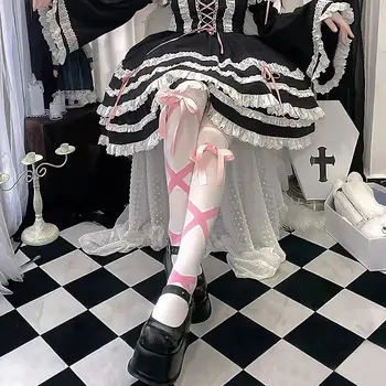 Moda japoneză Lolita Ciorapi Femei Kawaii cu Dungi, Bretele Dulce Șosete Lungi pentru Femei Cosplay Desene animate Vițel Zburli Drăguț Ciorap