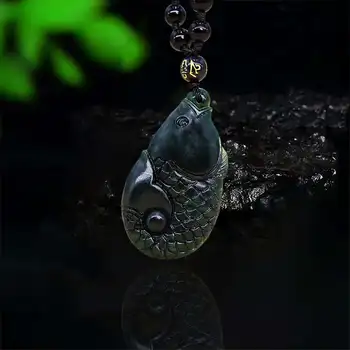 Jade Crap Pandantiv Colier Negru Reală Naturale Talismane Farmec Bărbați Coliere Bijuterii De Moda De Epocă Sculptate Amulete Piatra