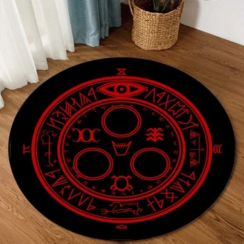 Pentagrama Magică Inscripții Rundă De Covoare Personalizate, Covoare Satanice Baphomet Covor Covor Camera De Zi Mare Covoare Living