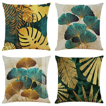 Tropicale cu Frunze Pătrat Pernele de Acoperire Pernă Caz Slipover Pillowslip pentru Acasă Canapea, Canapea Scaun Bancheta din Spate 18x18 cm