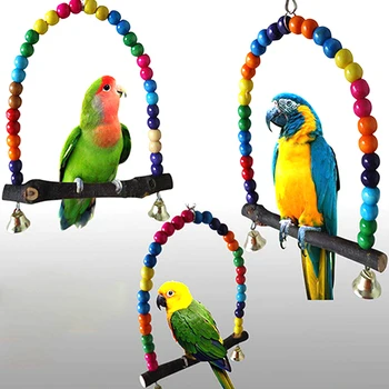1 BUC din Lemn Natural Papagalii Leagăn Jucărie Păsări Colorate Margele Pasăre Consumabile Clopote Jucării Biban Agățat Leagăne