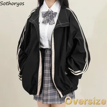 Jachete Femei cu Dungi de Toate-meci Femei BF Harajuku Stand Guler cu Fermoar-buzunar de Agrement Streetwear Populare vînt Outwears