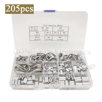 205pcs/Set 304Stainless Oțel Wire Rope Cablu Degetare+Aluminiu Sertizare Buclă Maneca M1.2-M5 Sortiment Kit