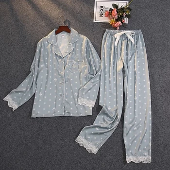 Toamna femei din Două piese Costum Print pentru Femei de Moda Set Pijama Dulce Dantela Manseta Pantaloni Maneca Lunga Costum de Pijama Acasă Sleepwear