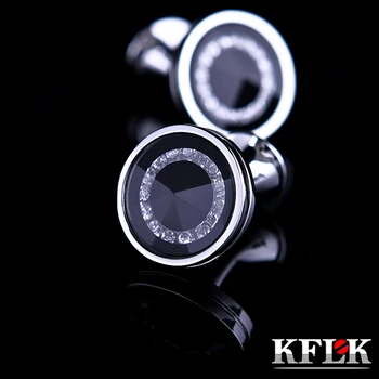 KFLK Bijuterii tricou Black Fashion buton pentru barbati Marca Crystal Cuff link-ul de sex Masculin de Nunta de Lux Butonul de Înaltă Calitate oaspeții