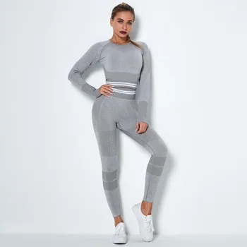 K 2022 Noi Tricotată Fără Uscare Rapida Yoga Sport Maneca Lunga Set Benzi De Fitness Pantaloni Costume Pentru Moda