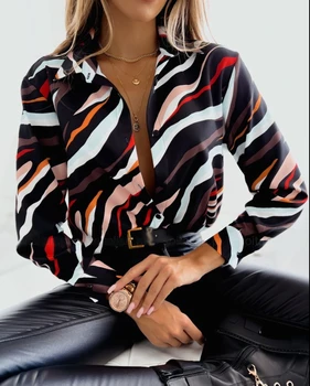 femeie de moda bluze 2022 nou casual Allover Print Long Sleeve Button Down Shirt tinute de toamna pentru femei Elegante