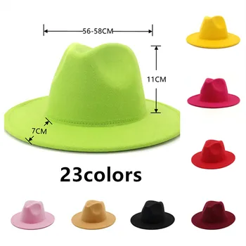 Unisex Culoare Solidă Singur Partea de Lână Simțit Jazz Pălării Fedora Elegant Bărbați Femei Margine Largă Panama Trilby Capac en-gros