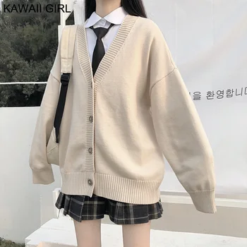 Kawaii Colegiu de Moda Jk Cardigan Nou Liber V-Neck Exterior Purta JK Pulover Haina de sex Feminin Drăguț Japoneză JK Uniformă Școlară Femei set