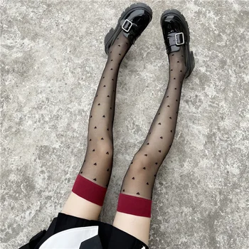 Vara Ultra-subțire de Nailon Șosete Lungi Dot Inima Transparent Stil Japonez Coapsa Inalta Ciorapi Femei Fete Lolita Genunchi Șosete Mari