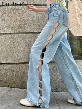 Vintage Liber Talie Mare Largi Picior Light Blue Jeans pentru Femei 2022 Nou Toamna Sexy Decrosata Casual Pantaloni Drepte Femei Feminina