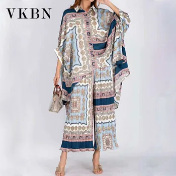 VKBN Primăvară-Vară Două Bucata Set Top si Pantaloni Plus Dimensiune Elastic Wais Imprimare Direct Pantaloni Costum 2 Piese Set pentru Femei de Vara