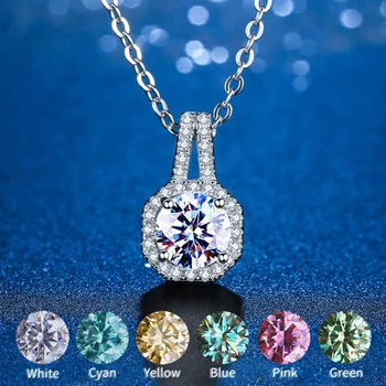 Vânzare mare Moissanite Pandantiv Colier 1CT 2CT Design Pătrat Verde Albastru Roz Galben Alb Diamant Pandantiv Pentru Femei S925 Argint