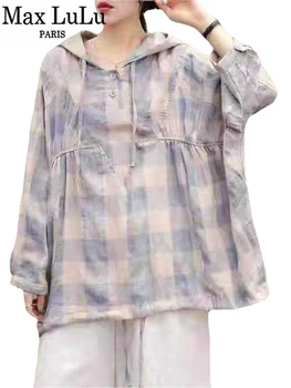 Max LuLu Design Britanic 2021 Toamna Casual Carouri Femei Din Bumbac Mari Camasi Vintage Cu Gluga Liber Doamnelor Bluze Elegante, Haine