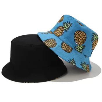 Ananas Reversibile Găleată Pălărie de Bumbac Fructe Pescar Pălărie de Top Plat în aer liber, Panama, Vacanta, Femei Bob de Vara palarie de soare dropship