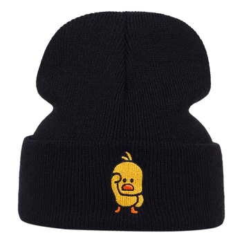 New Little Duck Galben Tricotate Pălărie Beanie Cald Moda Broderie Hip Hop Pălării De Iarnă Pentru Femei Unisex Capota Casual Lână Capace