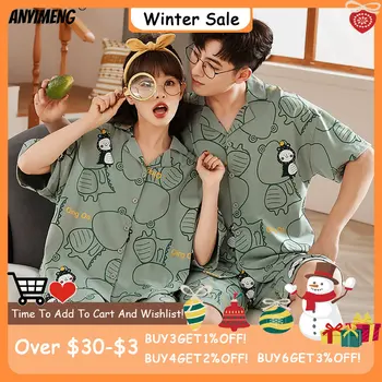 Noua Moda de Vara Moale de Bumbac Pijama Seturi pentru Cuplu Bărbat și Femeie Dinozaur Mic de Imprimare de Agrement Homewear pentru Tinerii Îndrăgostiți