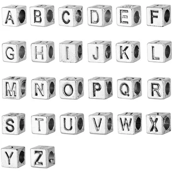 52pcs Scrisoare Alfabet Margele Cub Set pentru a Face Bijuterii Asortate Aliaj de Zinc Tibetan DIY Bratari de Lanț Cheie Cadou Handmade