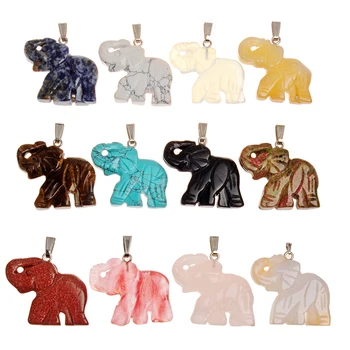 6pcs/lot de Animale Sculptură Elefant Naturale Piatra Colier Pandantiv Opalite Roz Cuarț de Cristal de Vindecare Pandantive Pendul Amuleta