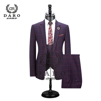 2020 DARO Costum Barbati terno Slim Fit Casual, un buton de Moda Grila Blazer Partea de Aerisire Sacou și Pantaloni pentru Petrecerea de Nunta DR8038
