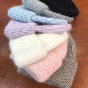202011-shi iarna iepure Angora h țină de cald tricotat solid capac de agrement doamna Chelioși Căciuli capac bărbați femei pălărie rece