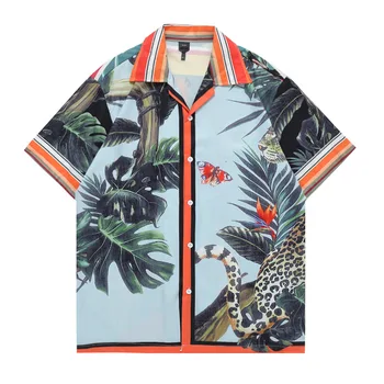 Bărbați Îmbrăcăminte 2022 Vara Noul Model Retro Imprimare pentru Bărbați Tricou pentru Bărbați Tendință Cuplu cu mânecă Scurtă Rever Buton de Cămașă de Sus