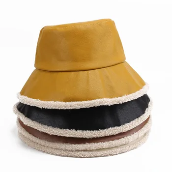2023 Femei de Iarnă, Impermeabil Piele PU Pălărie Cald Culoare Solidă Găleată Pălării de Bărbați de Moda Designer de Panama Pescar Capace de Streetwear