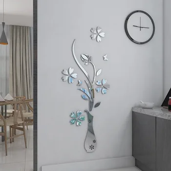Oglinda vaza cu Flori 3d cristal Acrilic autocolante de perete Intrarea mobilier DIY art decor de perete autocolante Stropul de culoare de Aur