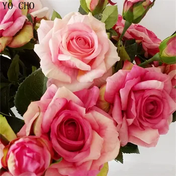 YO CHO Trandafir Roz de Mătase Buchet de Mireasa Flori Mariage DIY Mireasa Flori Latex Artificial a Crescut Buchete Pentru domnisoarele de Onoare Decor