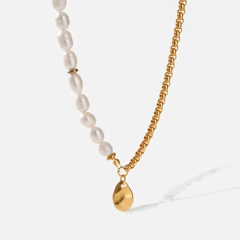 Nu se Estompeze Transparent 18K Adevărat Placat cu Aur Pandantiv Colier pentru Femei din Oțel Inoxidabil Perle de apă Dulce Colier de Partid Bijuterii