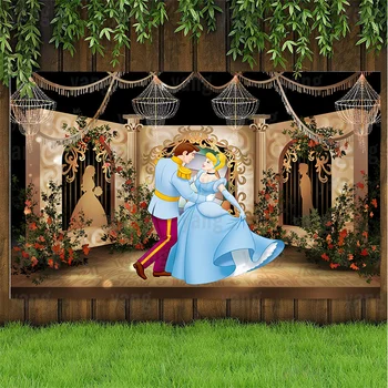 Disney Princess Cenușăreasa Prinț Nunta Fundal Castel Fetele Petrecere De Ziua Decor De Fundal Personalizat Banner Copil De Dus