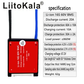 LiitoKala 10 13 16 BMS 20A 36V 48V 60V PCM PCB pentru 3.7 V baterie litiu-ion 18650 NMC E-biciclete, Scutere NTC