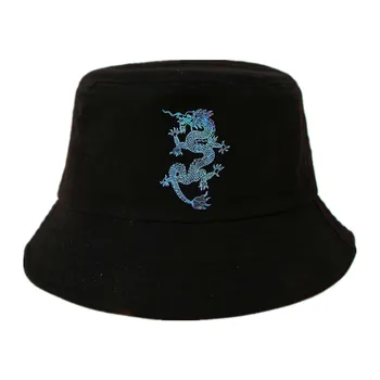 Bumbac Dragon Print Găleată Pălărie Pescar Pălăria în aer liber, de Călătorie Pălărie de Soare Capac Pălării pentru Bărbați și Femei 90