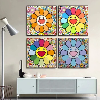 Abstract Colorat Floarea Soarelui Panza Pictura Modernă Zâmbind Flori de Postere și de Imprimare Arta de Perete de Imagine pentru Camera de zi Decor Acasă