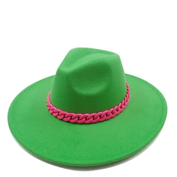 Palarie Fedora rose red lanț accesorii noi 9.5 cm refuz de iarna unisex fedora pălărie de fetru de culoare verde închis pălărie de iarnă кепка мужская
