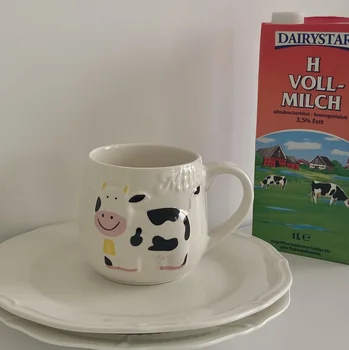 Vaca Drăguț Cana Ceramica Creativ Design De Desene Animate Cafea, Cereale Pentru Micul Dejun Lapte De Relief Mare Corp Cupa Birou Cani Ceramice De Uz Casnic