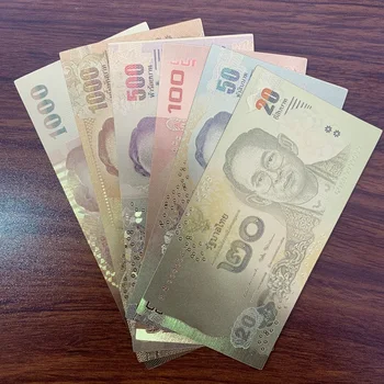 6Pcs/Lot Asiatice, Moneda Thailandeză Aur a Bancnotelor set20.50.100.500.1000 Baht Bani în Aur 24k Placate cu Bancnote pentru Cadouri de Crăciun