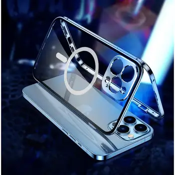 Magnetic Magsafe Caz Pentru iPhone 14 13 12 Pro Max 360° Complet sigilat de Protecție din Aliaj de Aluminiu, Sticlă Capac de încărcare Wireless