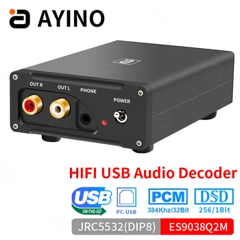 AYINO HIFI USB Audio Decoder pe 32 de biți 384KHz Convertor DAC DSD ES9038Q2M Decodare Stereo PC OTG Amplificator pentru Căști Adaptor
