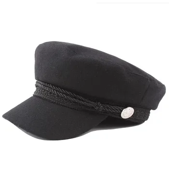 HUISHEN002 Fata Clasic Solid Bereta Neagră Pălărie Femei din Bumbac Octogonal pălărie Artist Marina Cap