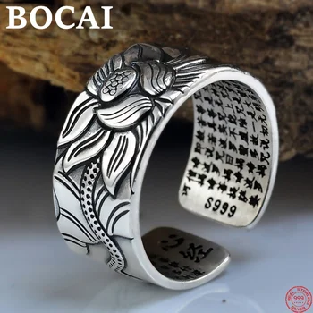 BOCAI S999 Argint Inele 2022 Noua Moda Lotus Inima Mantra Reglabil Pura Argentum Bijuterii de Mână pentru Bărbați și Femei