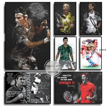Sport Panza De Arta Poster Roger Federer, Rafael Nadal, Novak Djokovic Jucători De Tenis Pictura Perete Imprimare Imagine Nordic Decor Acasă