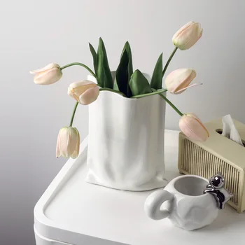 Nordic Morandi Ceramice Sac De Vaza Living Uscat Artificiale Vaze De Flori Ornament Casa Moderna De Masă Decor Decor Hotel Vaza