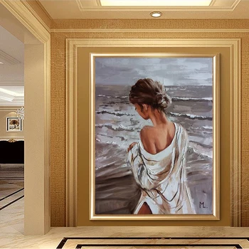 Pictura panza Printuri Fata Frumoasa Plimbare la malul mării Ulei Pictura de Perete de Arta Abstractă Poster și Imagine Pentru Living Decorul Camerei
